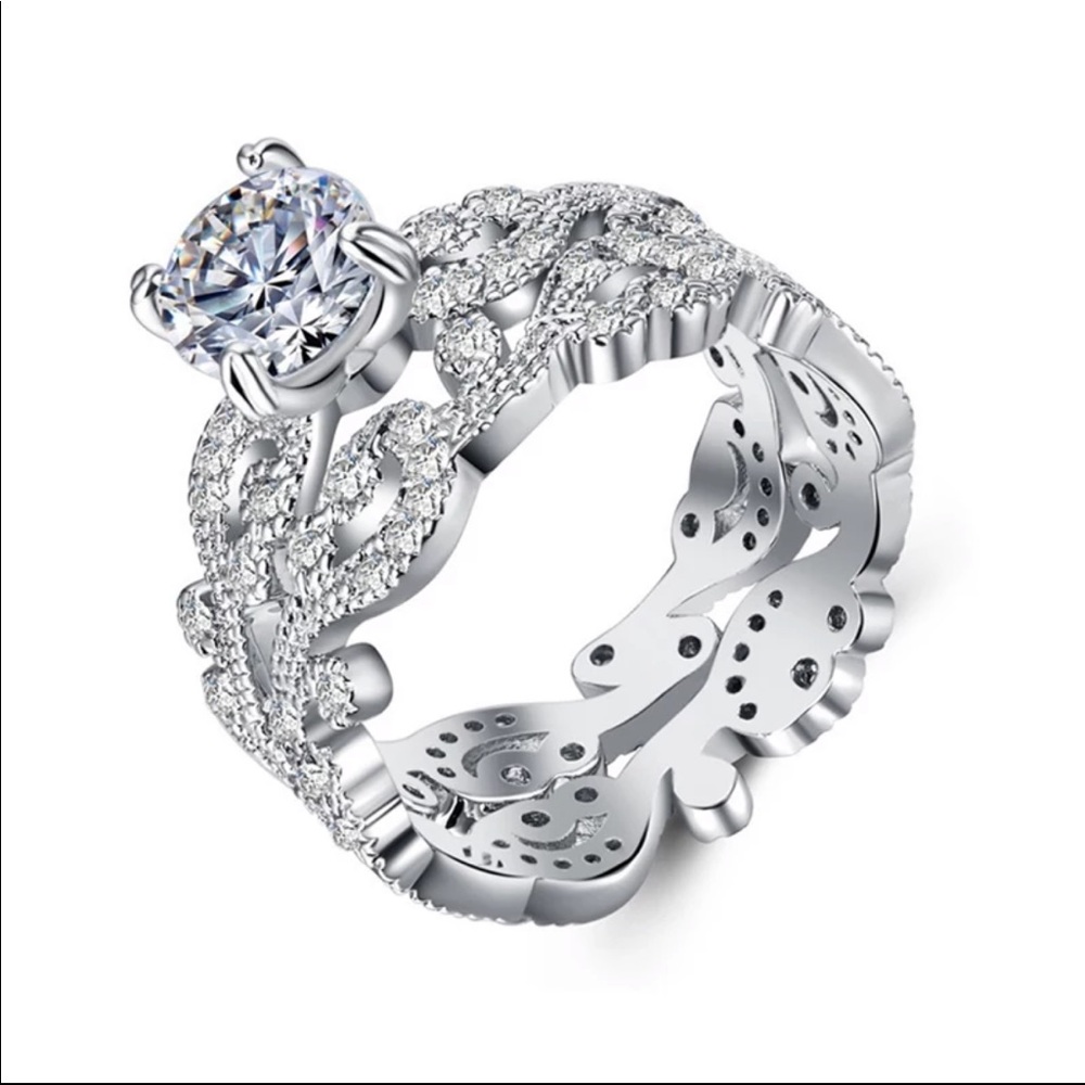 New Women’s 925 Silver 2 pc Set Diamond Ring